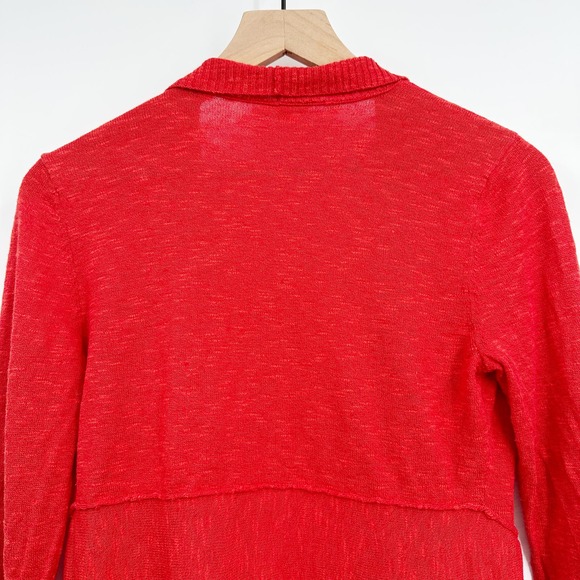 Eileen Fisher Linen Cotton Open Waterfall Cardigan in Red Size Small Petite - Picture 4 of 8